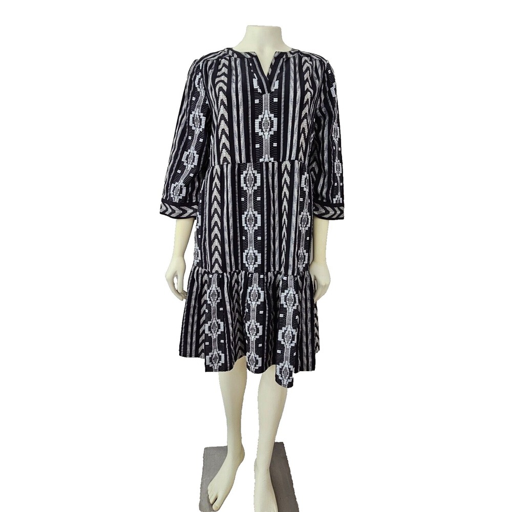 Chicos Womens S Tiered Jacquard Dress Cotton Southwestern Boho Western Artisan